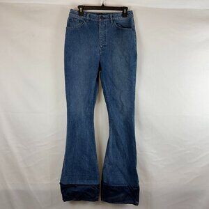 Brandon Maxwell High Rise Bell Bottom Flare Jeans 29 Satin Cuff Blue